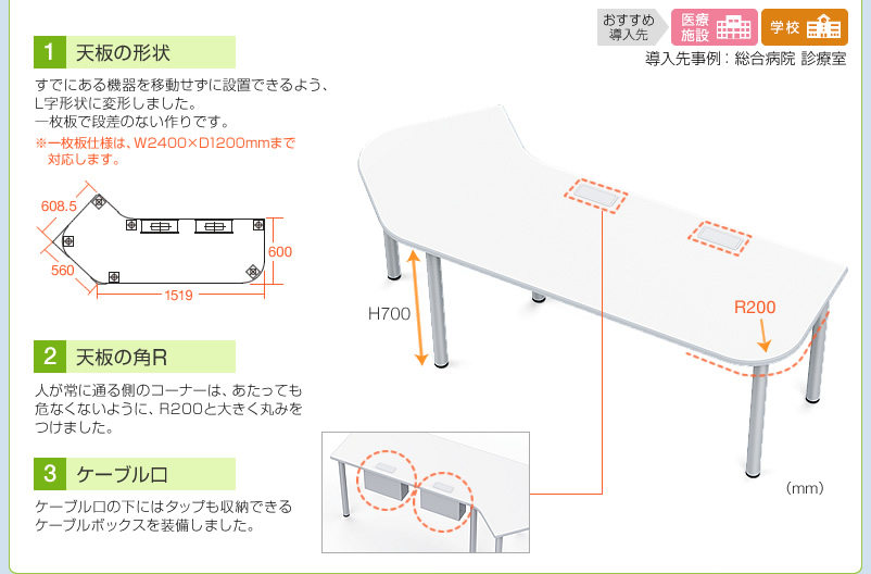 天板の形状 天板の角R ケーブル口
