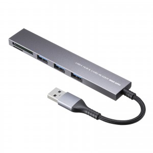 USB 5Gbps 3ポート スリム ハブ（カードリーダー付き・USB A接続）