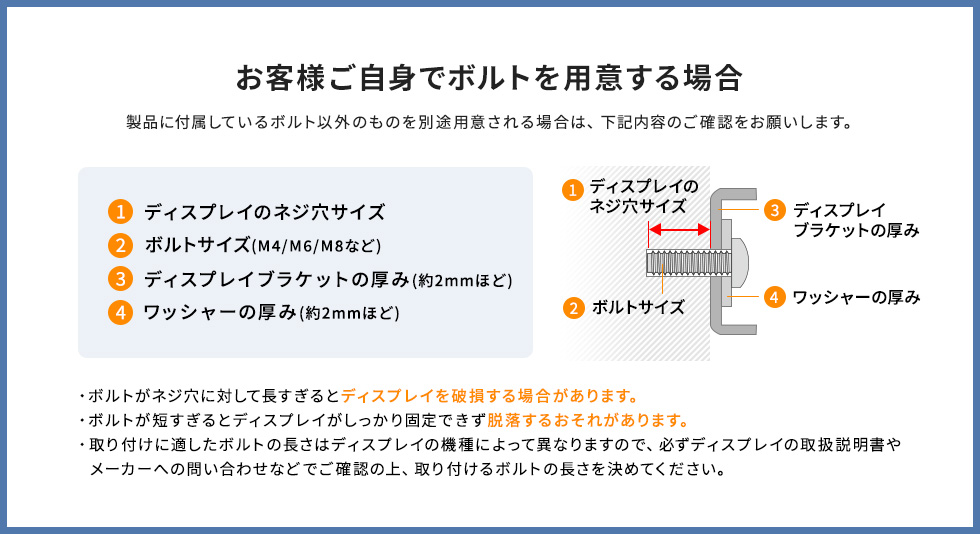 お客様ご自身でボルトを用意する場合