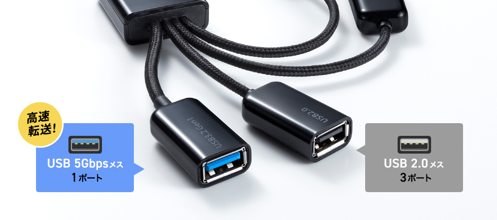 高速転送USB 5Gbps+USB 2.0のコンボハブ