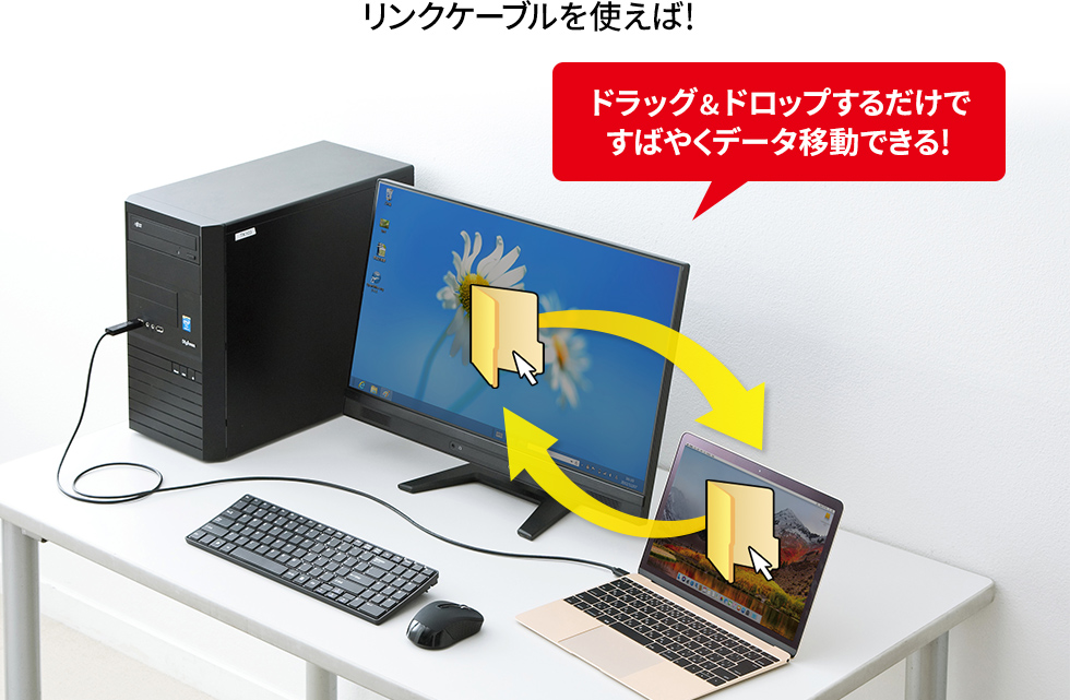 リンクケーブルを使えば ドラッグ＆ドロップするだけですばやくデータ移動できる