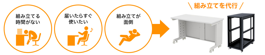 デスク・ラックの組み立てサービスも可能